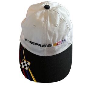 International Drives NASCAR Racing Cap Hat Flag White Strapback USA Made Vintage